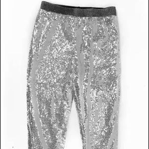 Silver Sequin Pants w/Elastic Waistband